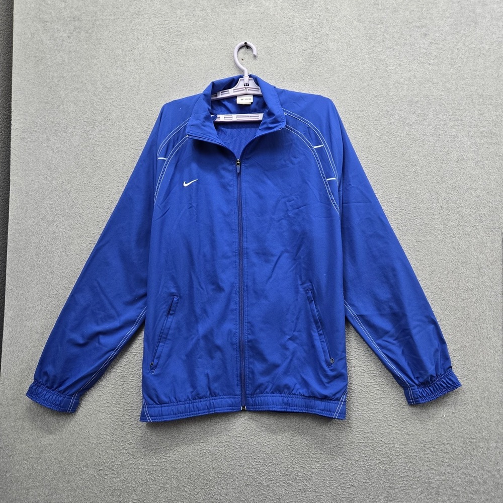 VINTAGE Nike Men Jacket L Blue Mini Swoosh Embroidered Track Full Zip Team